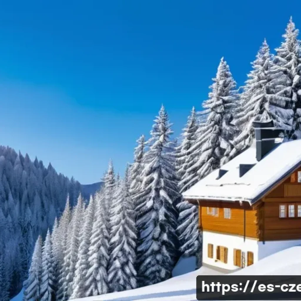 체코의 사계절 날씨 - A picturesque winter scene in the Krkonoše mountains of the Czech Republic, showing snow-covered pin...