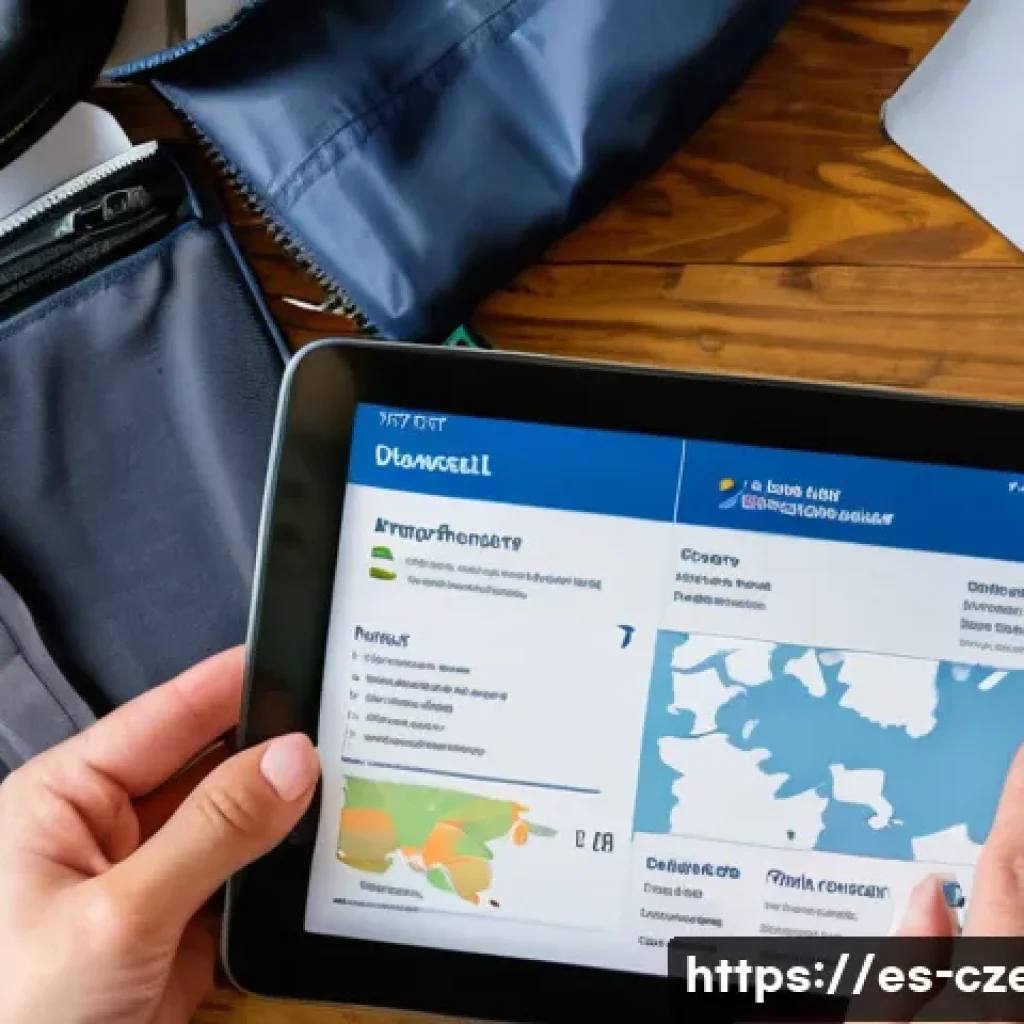 체코 여행 시 필수 준비물 - A detailed travel preparation scene showing a Spanish-speaking traveler checking their passport and ...