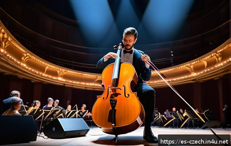 체코 출신의 세계적인 음악가 - A contemporary Czech musician performing on stage, blending classical and modern elements: dressed i...